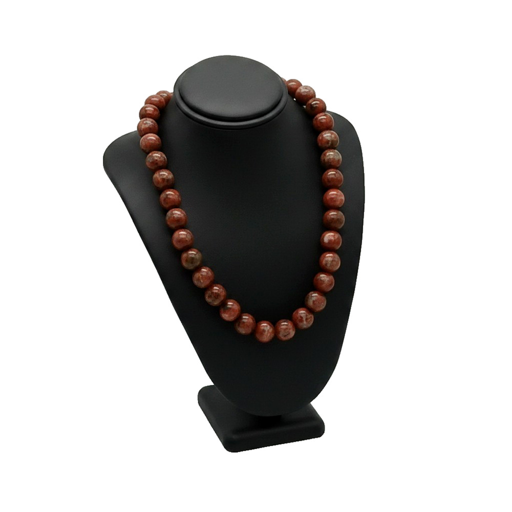 Jasper Earthy-Tone Beaded 18" Necklace 925 Sterling Silver Magnetic Clasp